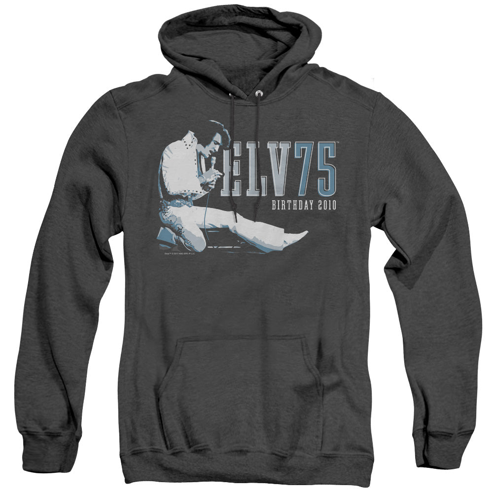 Elvis Presley Elv 75 Logo Heather Mens Hoodie Black Officially Licensed
