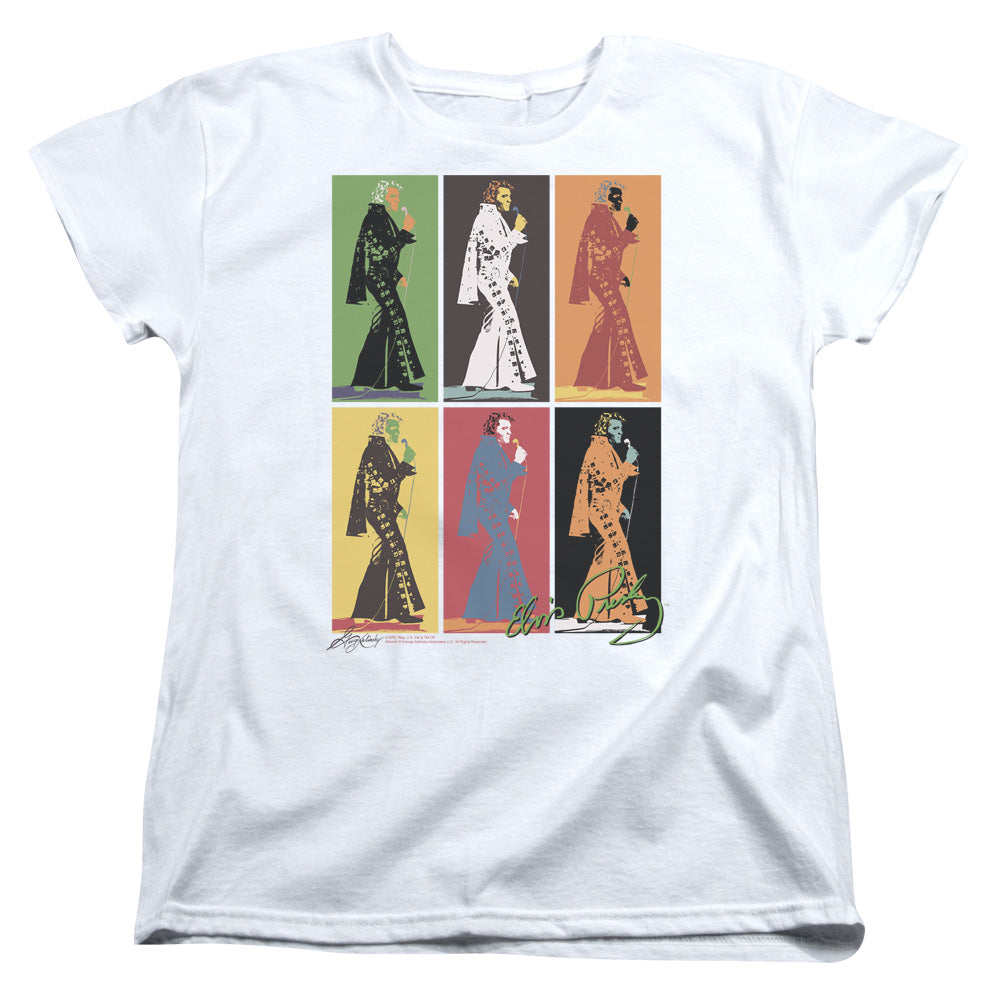 Elvis Presley Retro Boxes Womens T Shirt White Officially Licensed