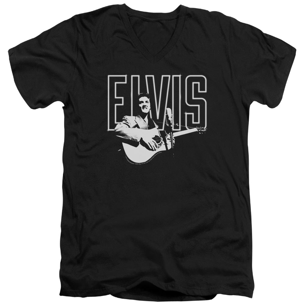 Elvis Presley White Glow Mens Slim Fit V-Neck T Shirt Black Officially Licensed
