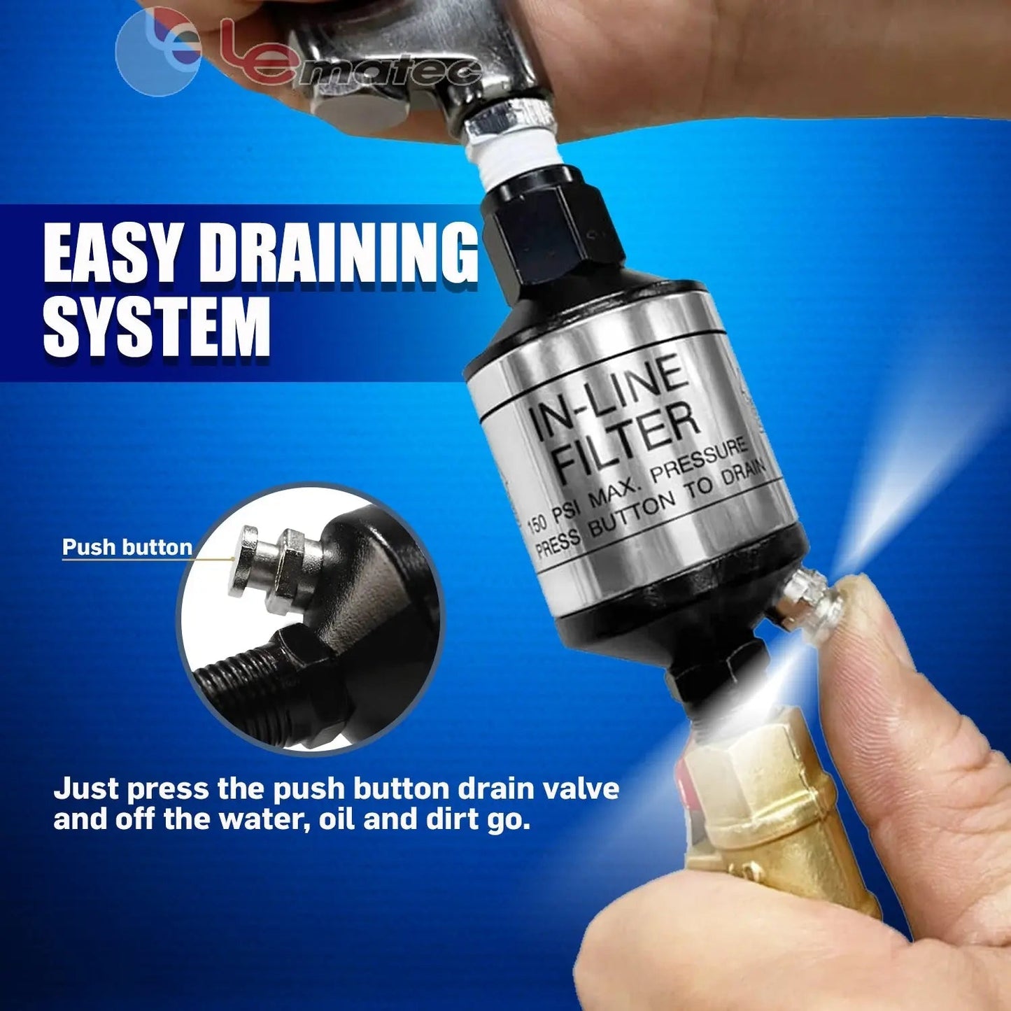 Professional Inline Air Filter System - 150 PSI Aluminum Oil & Water Separator with Drain (AI303)
