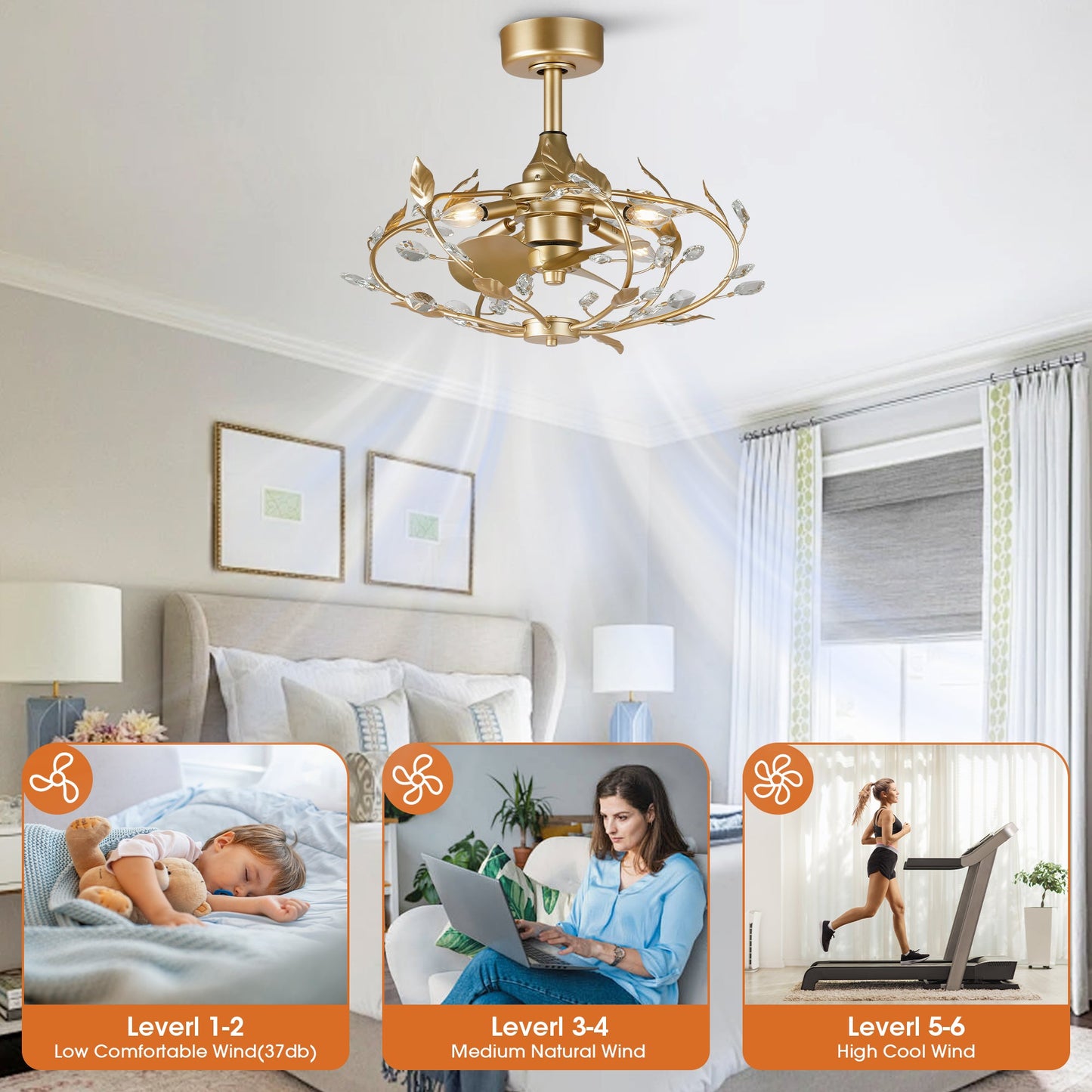 24 Inch Alexia Golden Crystal Ornament Fandelier with Remote Control