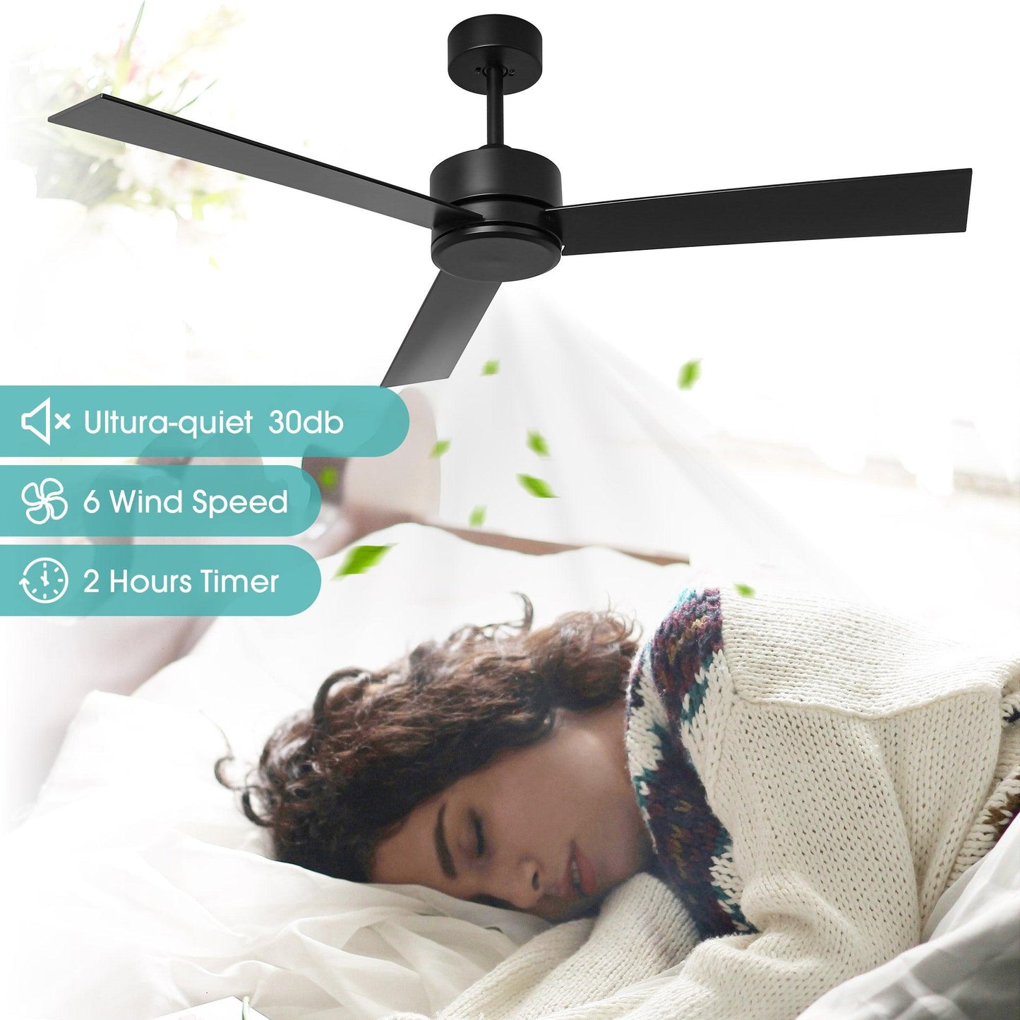 52" DC Motor 3 Blades Modern Downrod Mount Ceiling Fan