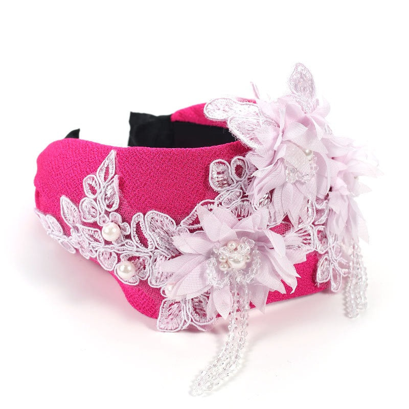 Fashionable handmade embroidery three-dimensional simulation crystal flower hair hoop