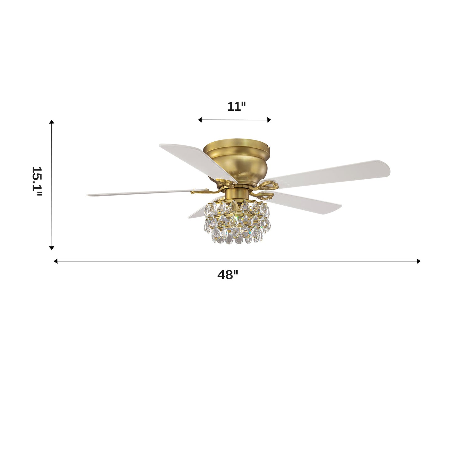 48 Inch Soft Brass Crystal Ornament Flush Mount Ceiling Fan with Light and Remote Control