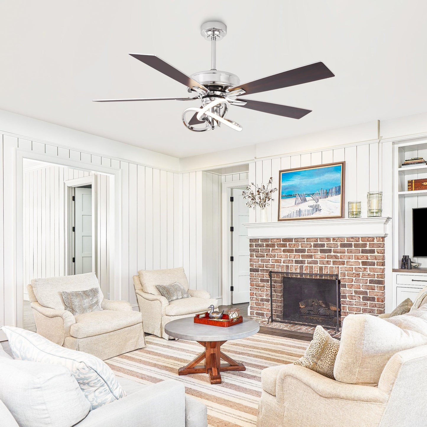 52 Inch Oregon DC Motor Modern Downrod Ceiling Fan with LED Light