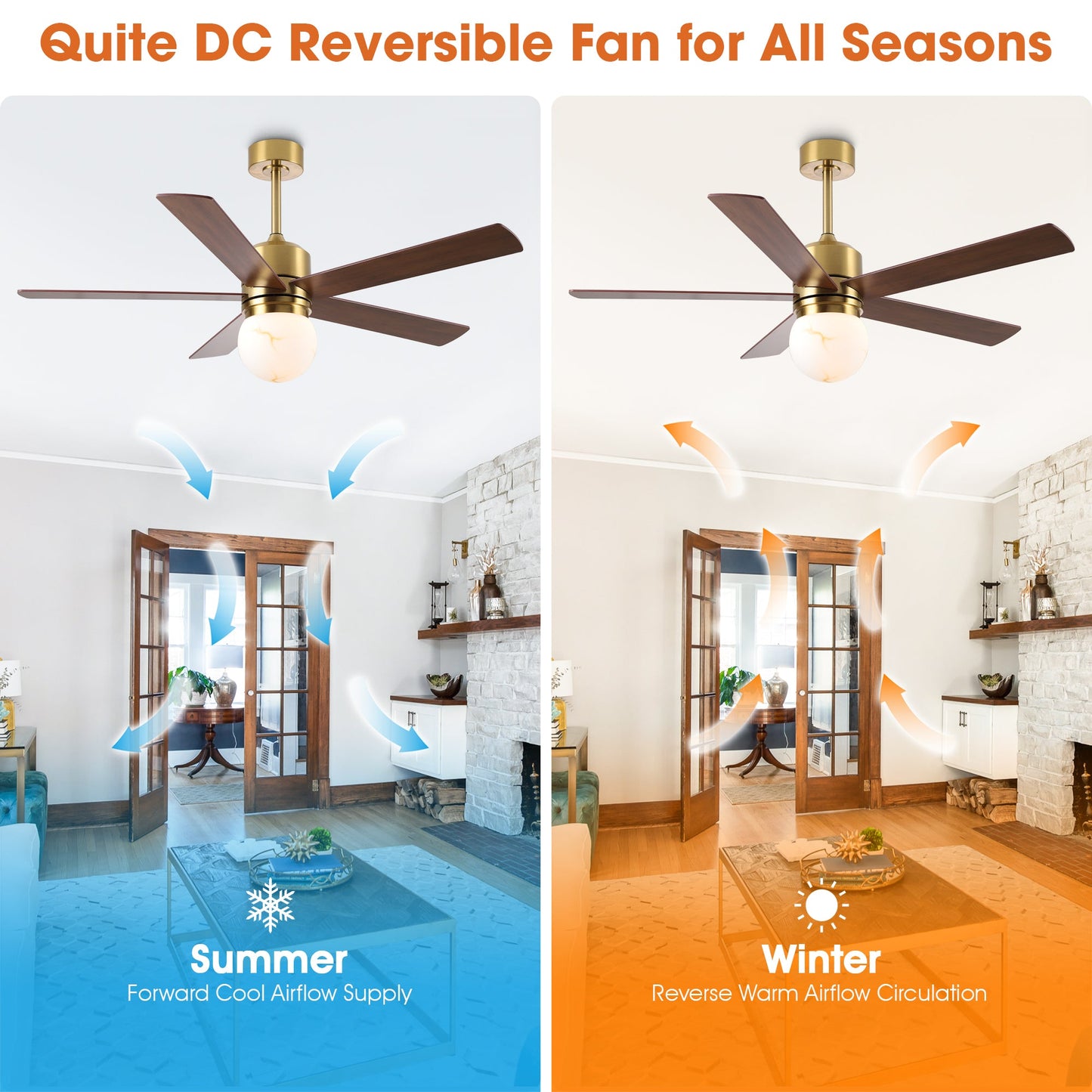52 Inch Alva Double-sided Blades Downrod Mount LED Ceiling Fan with Remote Control