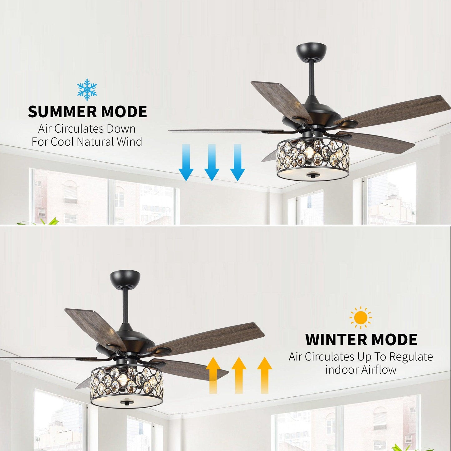 52" Tibuh Modern Crystal Chandelier Ceiling Fan With Led Light And Remote Control 5 Blades Chrome
