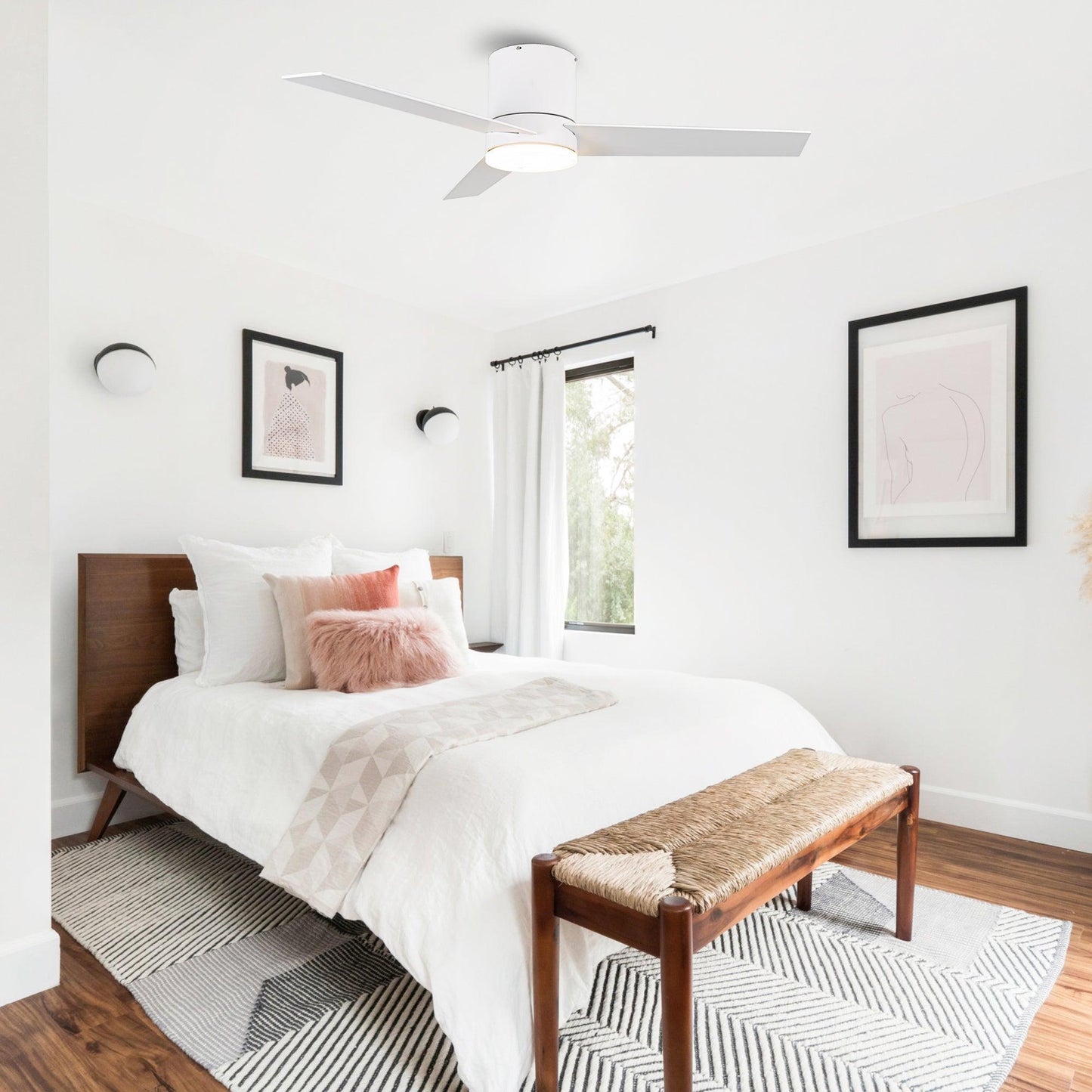 48" Flush Mount Ceiling Fan 3 Blades with LED Lighting and Remote Control