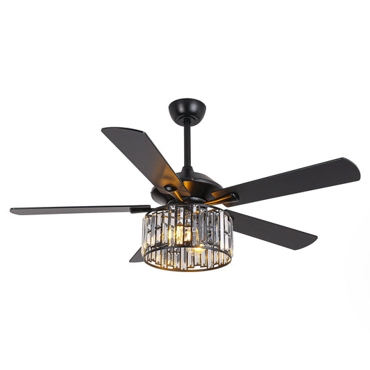 52" Dicken Modern Downrod Mount Reversible Crystal Ceiling Fan With Lighting