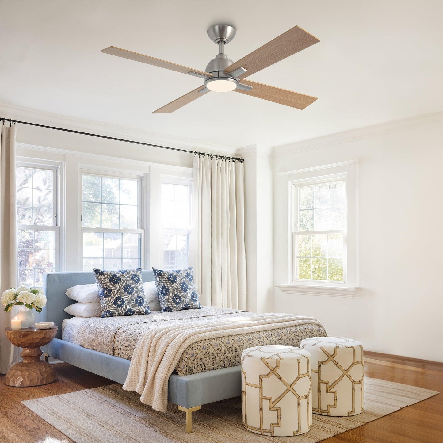 48" Linden DC Motor Downrod Mount Reversible Ceiling Fan with Lighting and Remote Control
