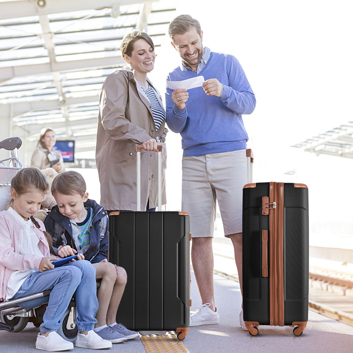Hardshell Luggage Spinner Suitcase with TSA Lock Lightweight Expandable 24'' (Single Luggage) Black Brown + ABS + 24 Inch