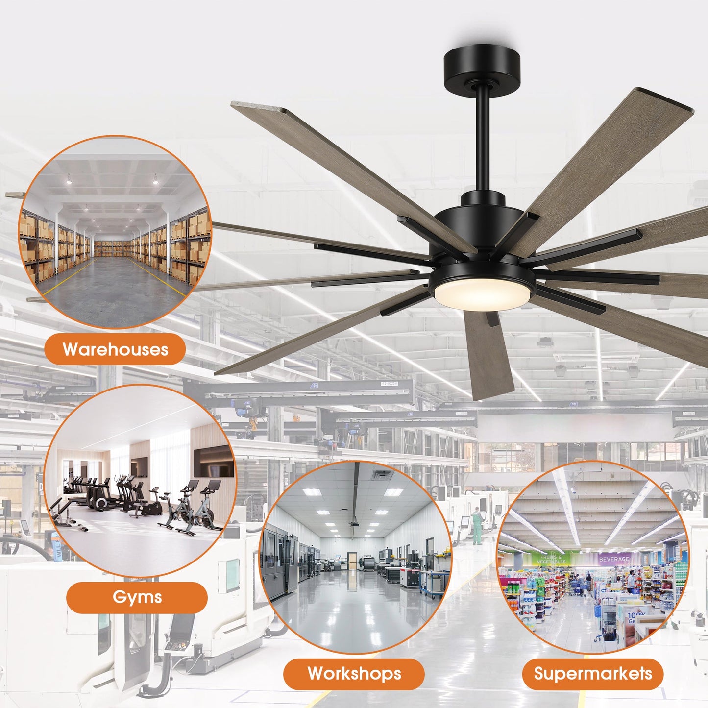 72 Inch Aries Black Downrod Mount LED Windmill Ceiling Fan with Remote Control