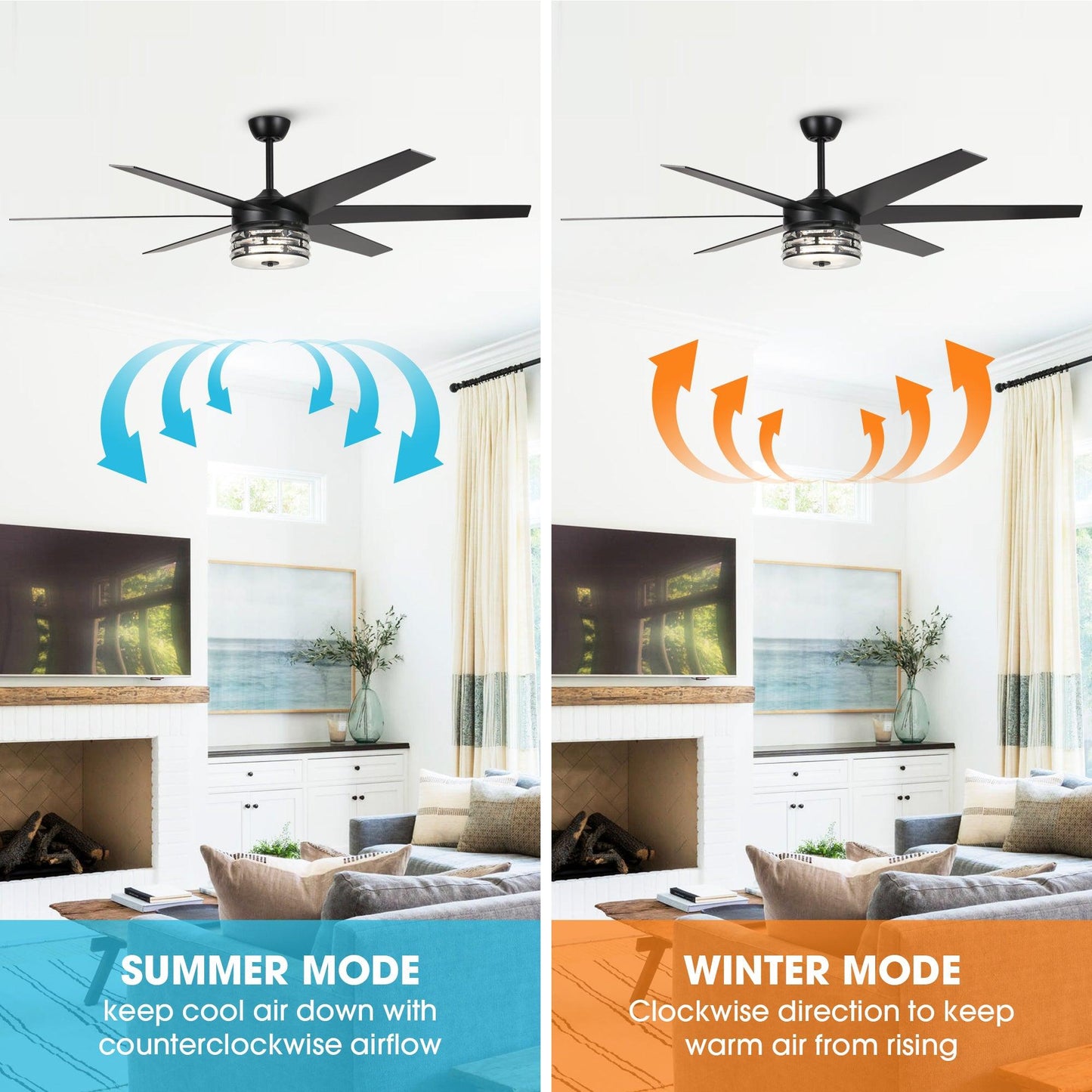 70" Black Modern Ceiling Fan