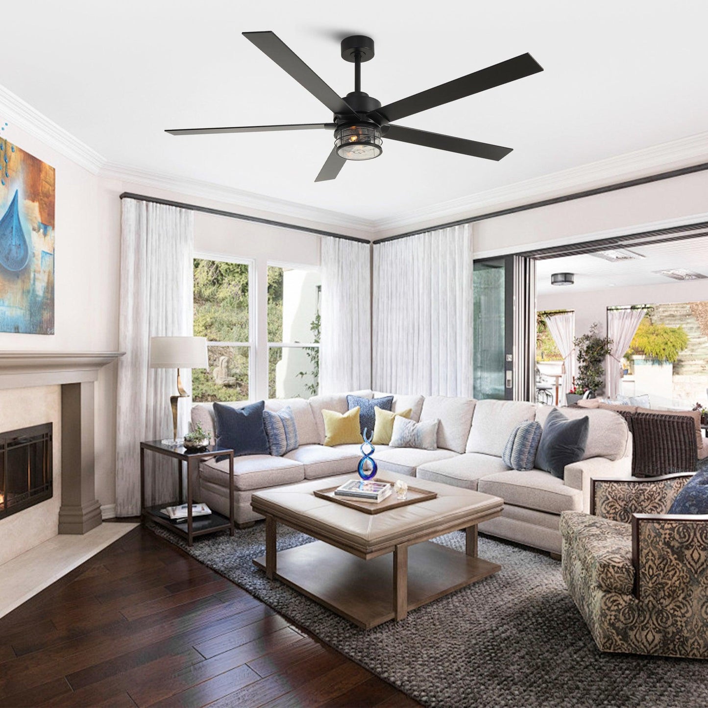 65" Modern DC Motor Downrod Mount Reversible Ceiling Fan With Lighting And Remote Control