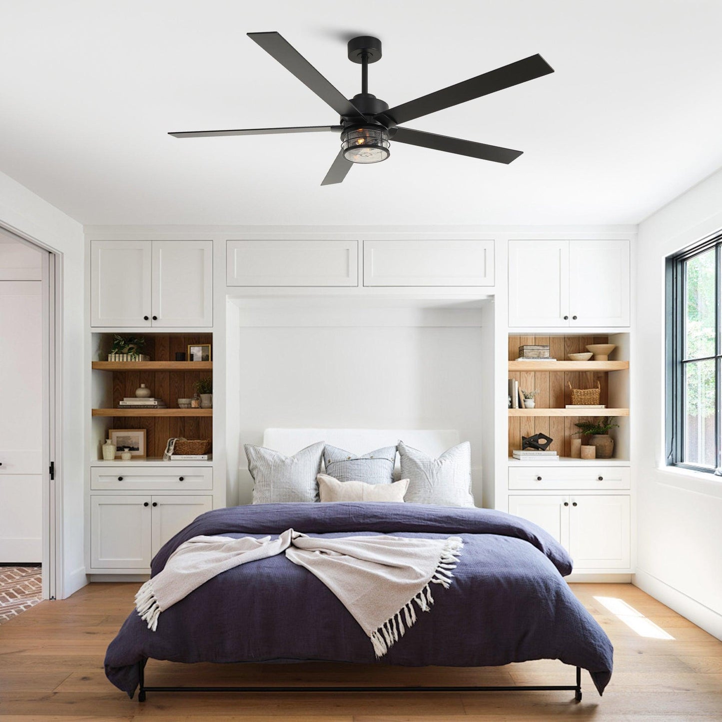 65" Modern DC Motor Downrod Mount Reversible Ceiling Fan With Lighting And Remote Control