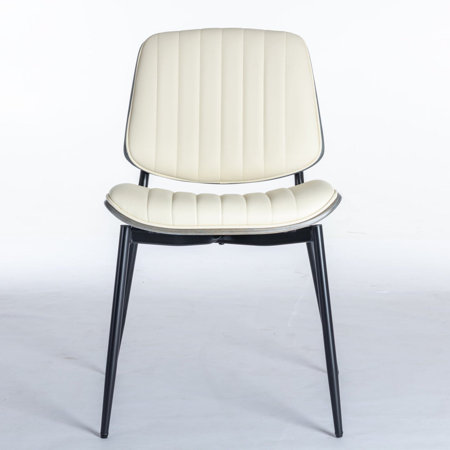 2-piece retro linen chair set with curved wooden backrest, cushioned seat, adjustable metal legs, (Beige PU)