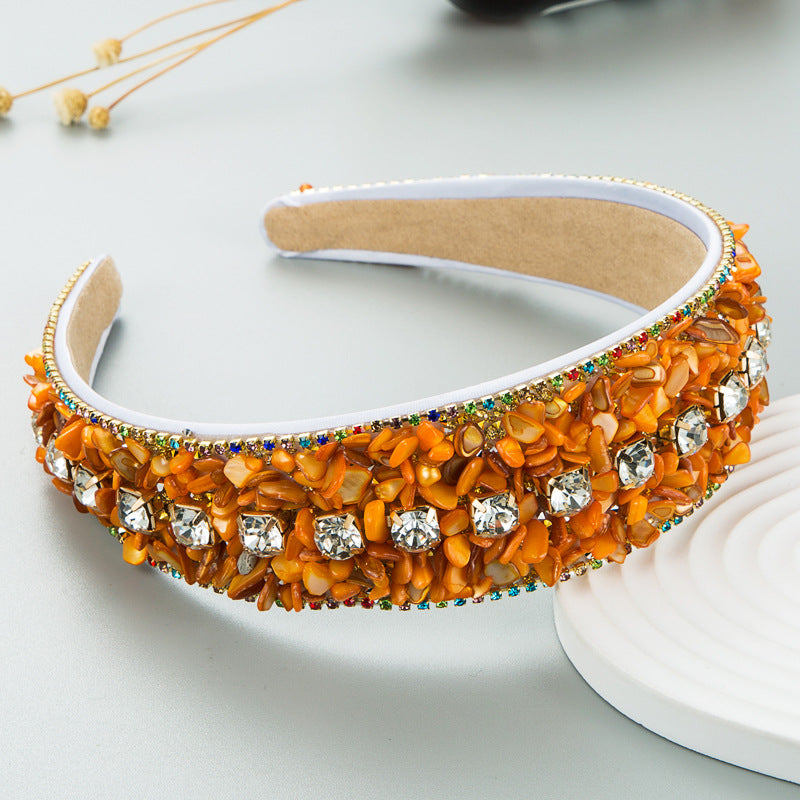Fashion Design Colorful Turquoise Set Diamond Wide Edge Fabric Candy Color Headband Versatile Headwear