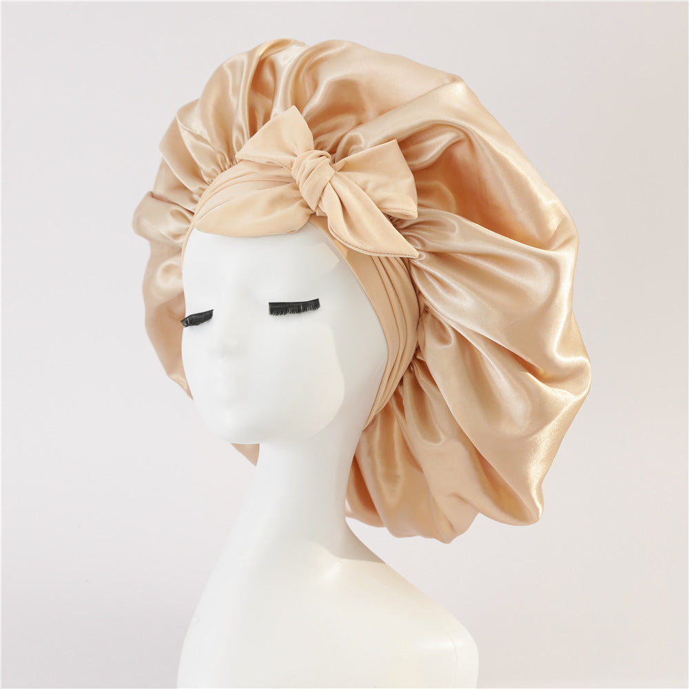Elastic ribbon bow color Ding round hat solid color night cap wide-brimmed beauty hairdressing head scarf hat