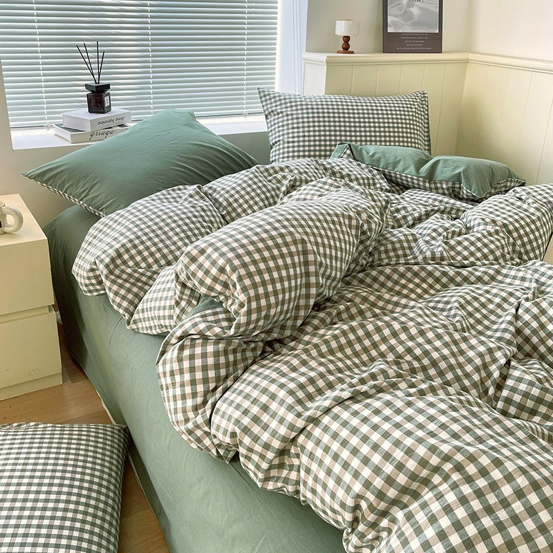 Cotton Dyed Washed Cotton Bedding Set Pure Cotton A Class Flat Sheet Quilt Cover Fitted Sheet Quilt Cover Three-Piece Set Striped