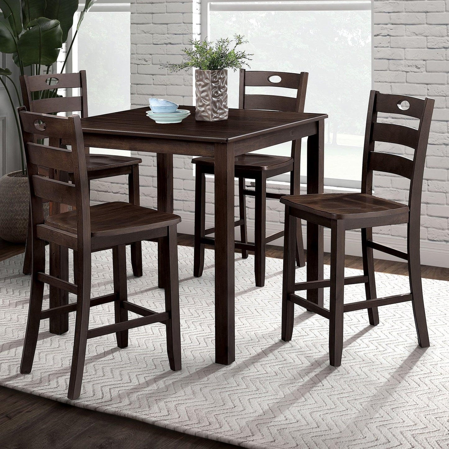 36"H Solid Rubberwood and Wood Veneer 5-Piece Counter Ht. Table Set