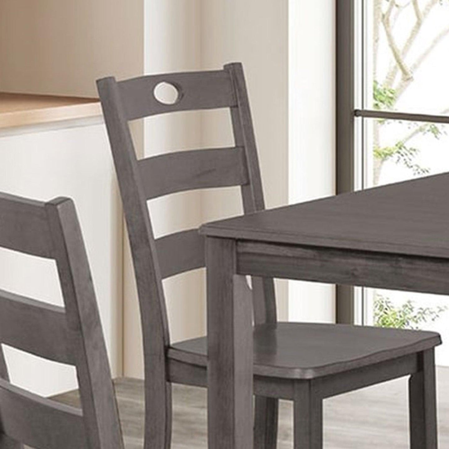 30"H Solid Rubberwood 5-Piece Dining Table Set with Slat Back Chairs