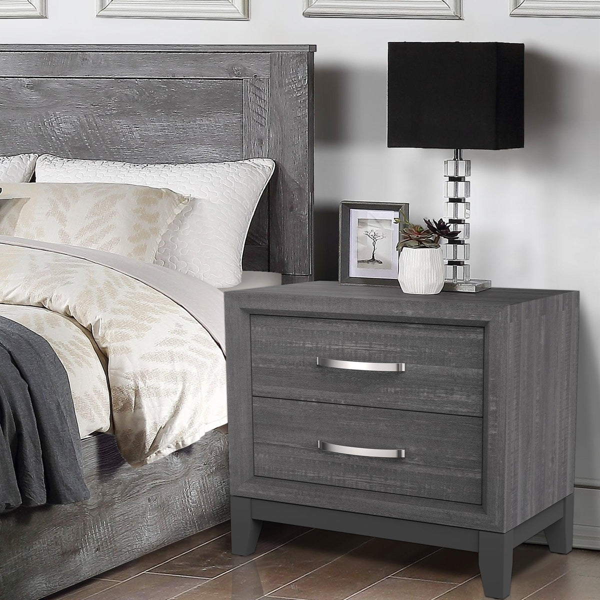 Furniture of America Lucien Modern Wood Nightstand with 2 Drawers