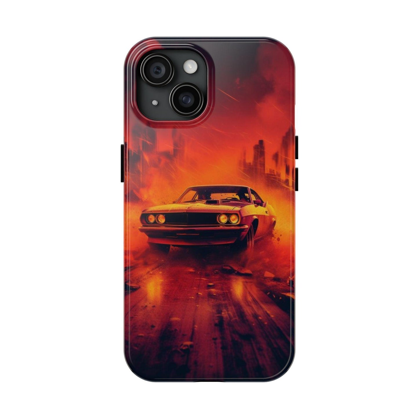 Doge Challenger in Flame: An Orange-Themed Phone Cover Celebrating Automotive Excellence