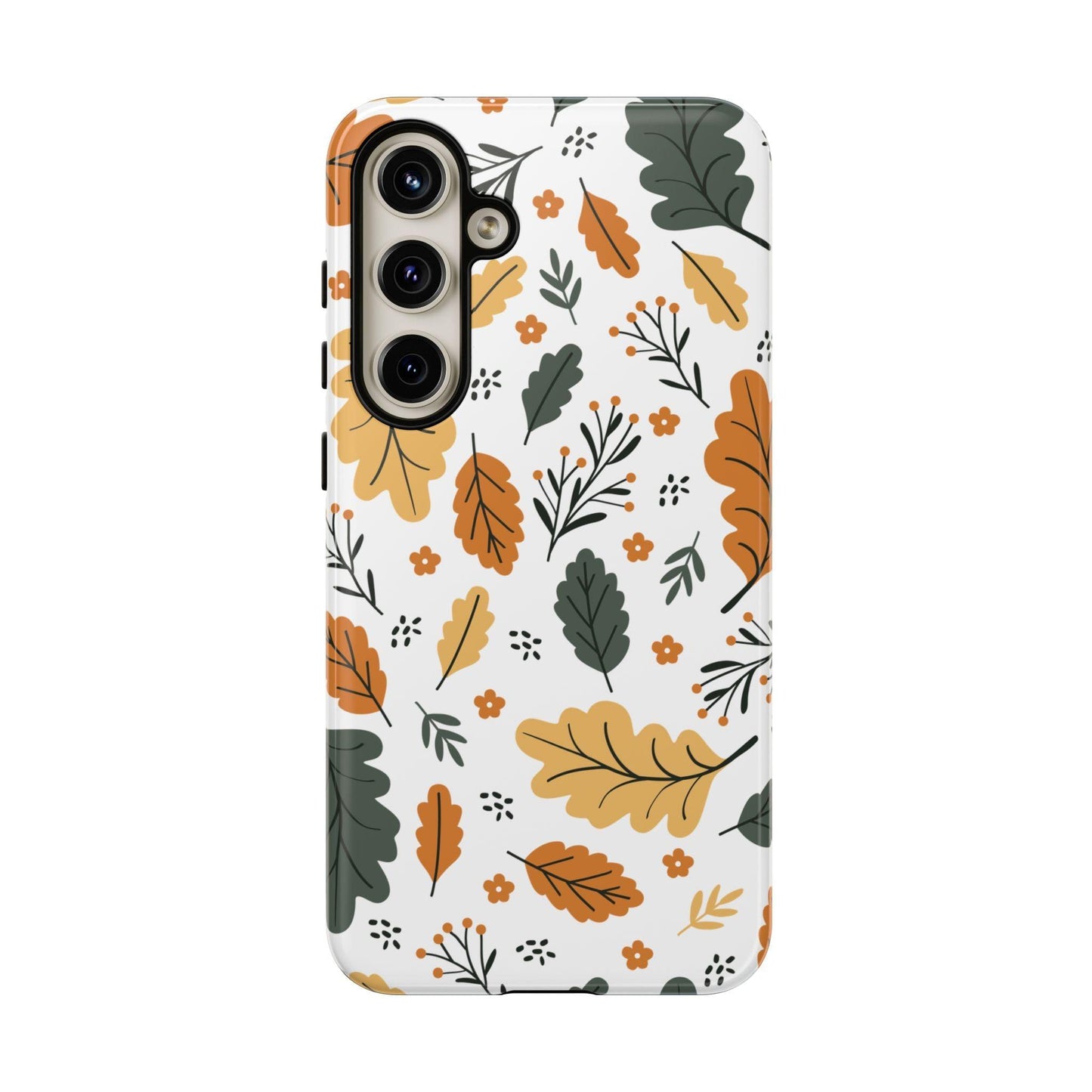Samsung Tough Phone Case – Vintage Leaf and Flower Design, Durable Protection, Classic Aesthetic