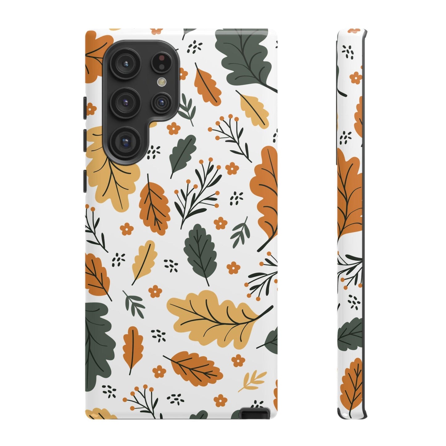 Samsung Tough Phone Case – Vintage Leaf and Flower Design, Durable Protection, Classic Aesthetic