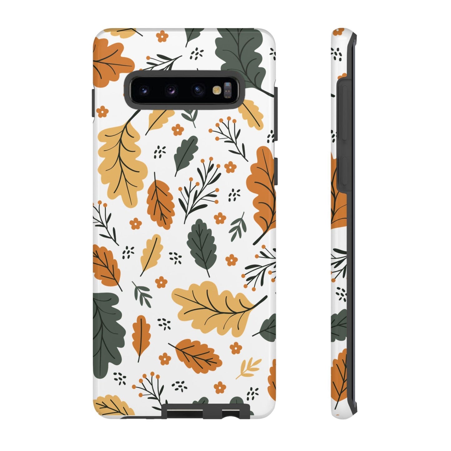 Samsung Tough Phone Case – Vintage Leaf and Flower Design, Durable Protection, Classic Aesthetic