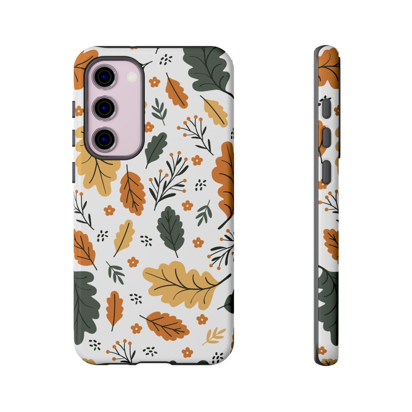 Samsung Tough Phone Case – Vintage Leaf and Flower Design, Durable Protection, Classic Aesthetic