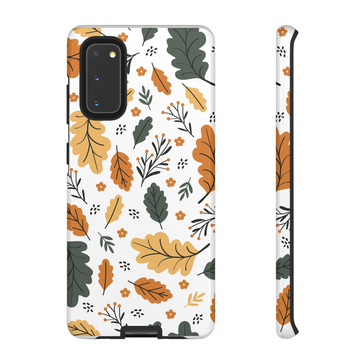 Samsung Tough Phone Case – Vintage Leaf and Flower Design, Durable Protection, Classic Aesthetic