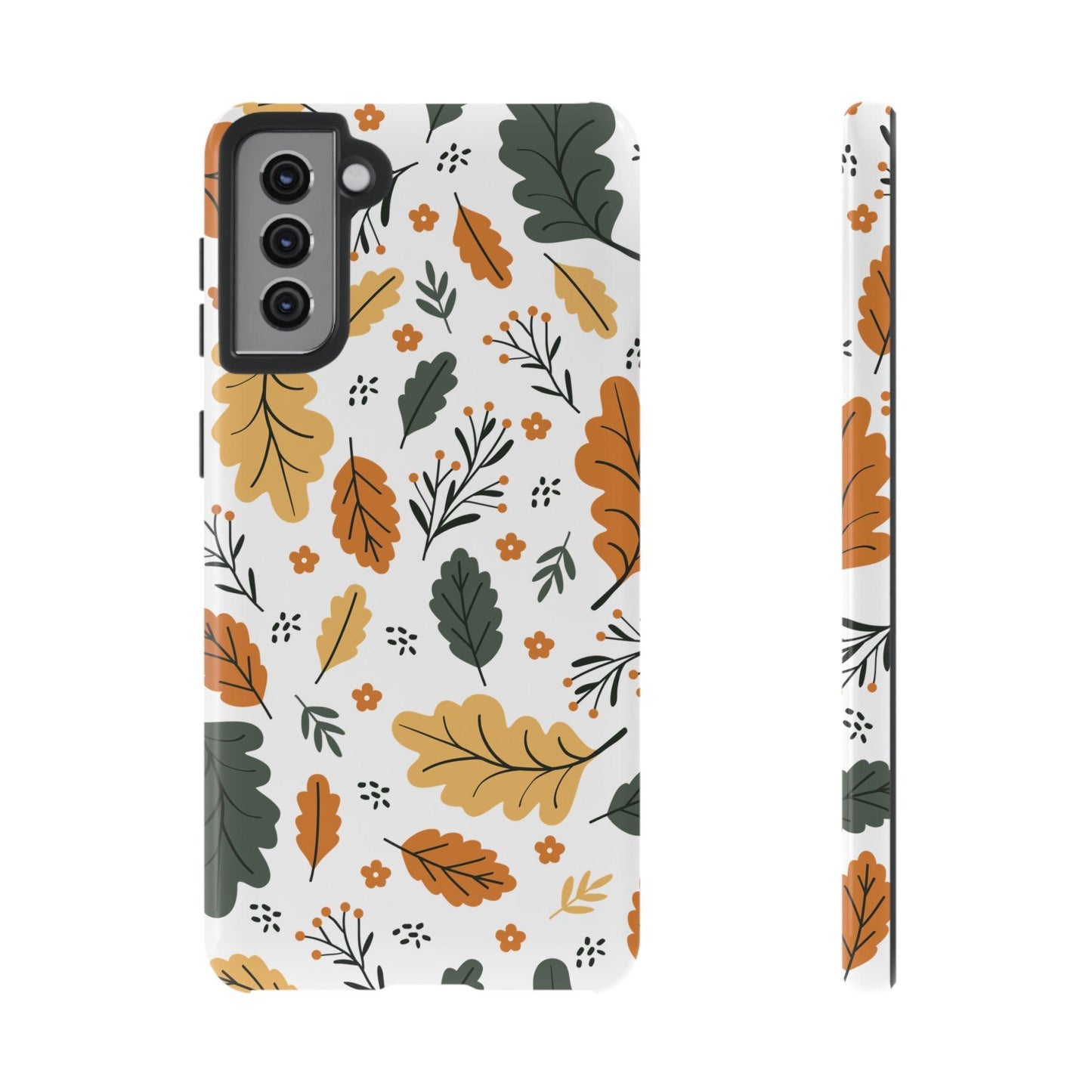 Samsung Tough Phone Case – Vintage Leaf and Flower Design, Durable Protection, Classic Aesthetic