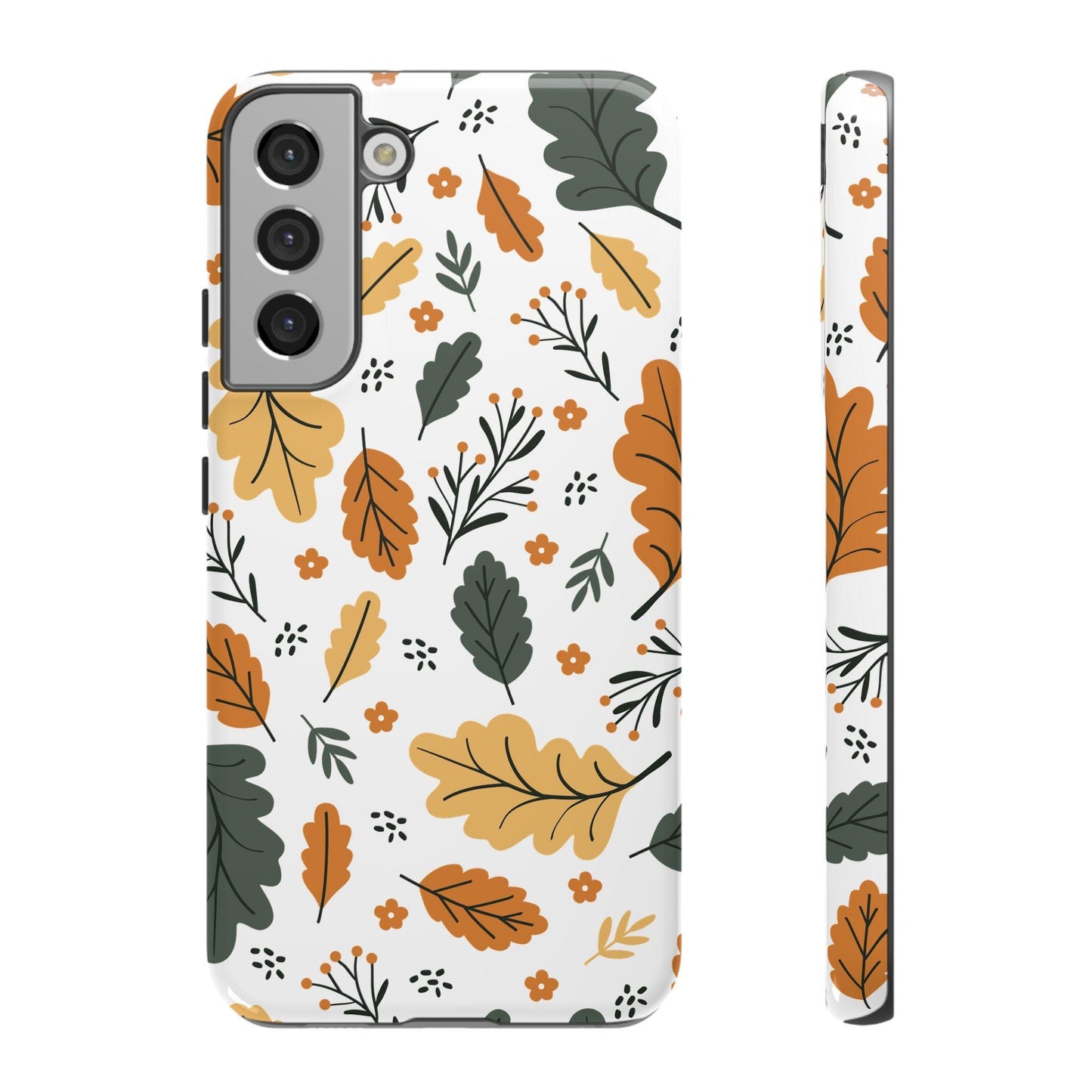 Samsung Tough Phone Case – Vintage Leaf and Flower Design, Durable Protection, Classic Aesthetic