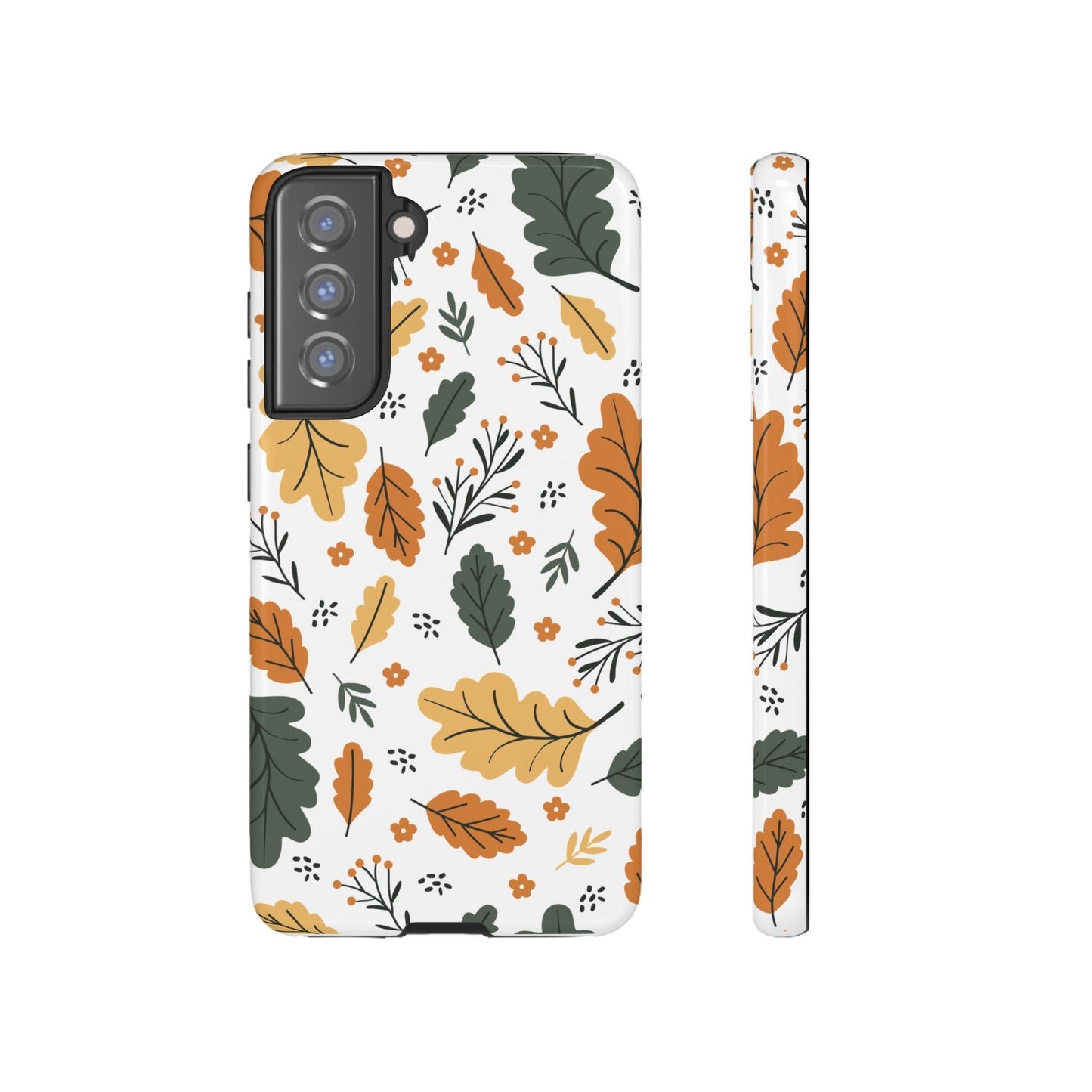 Samsung Tough Phone Case – Vintage Leaf and Flower Design, Durable Protection, Classic Aesthetic