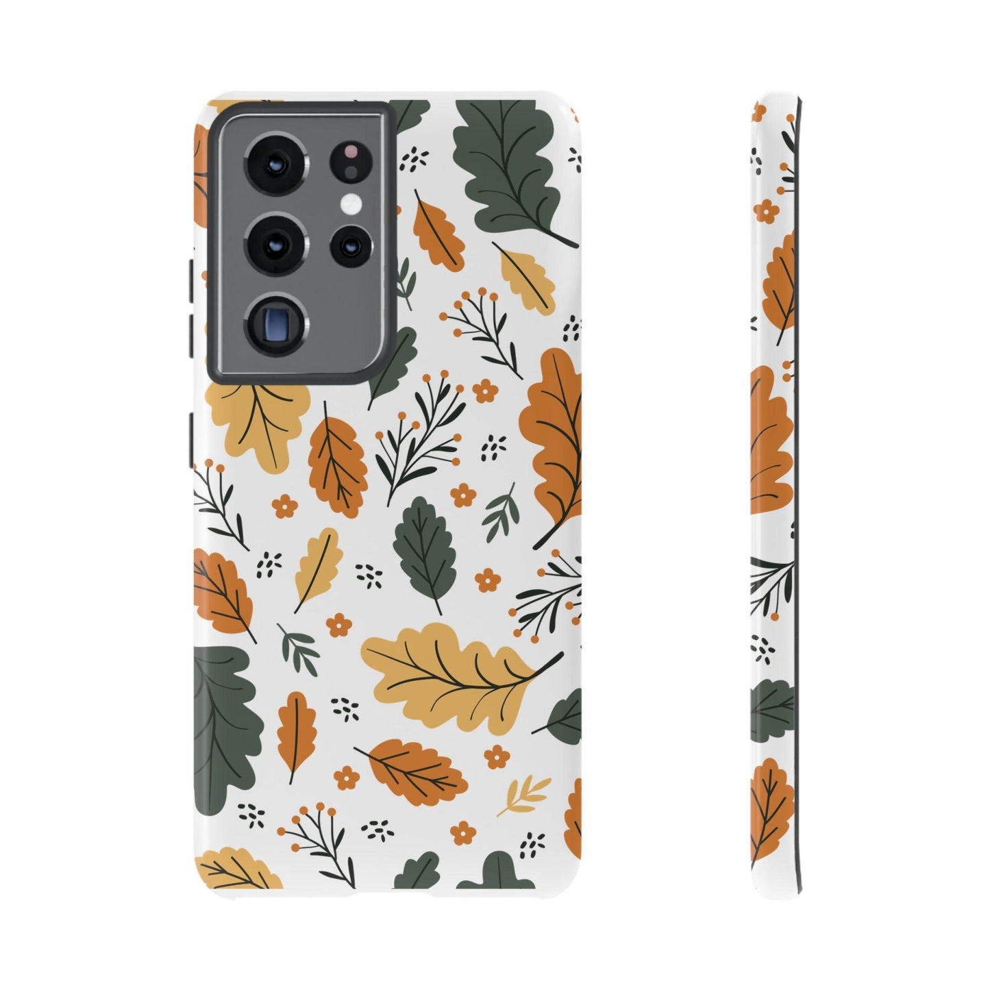 Samsung Tough Phone Case – Vintage Leaf and Flower Design, Durable Protection, Classic Aesthetic