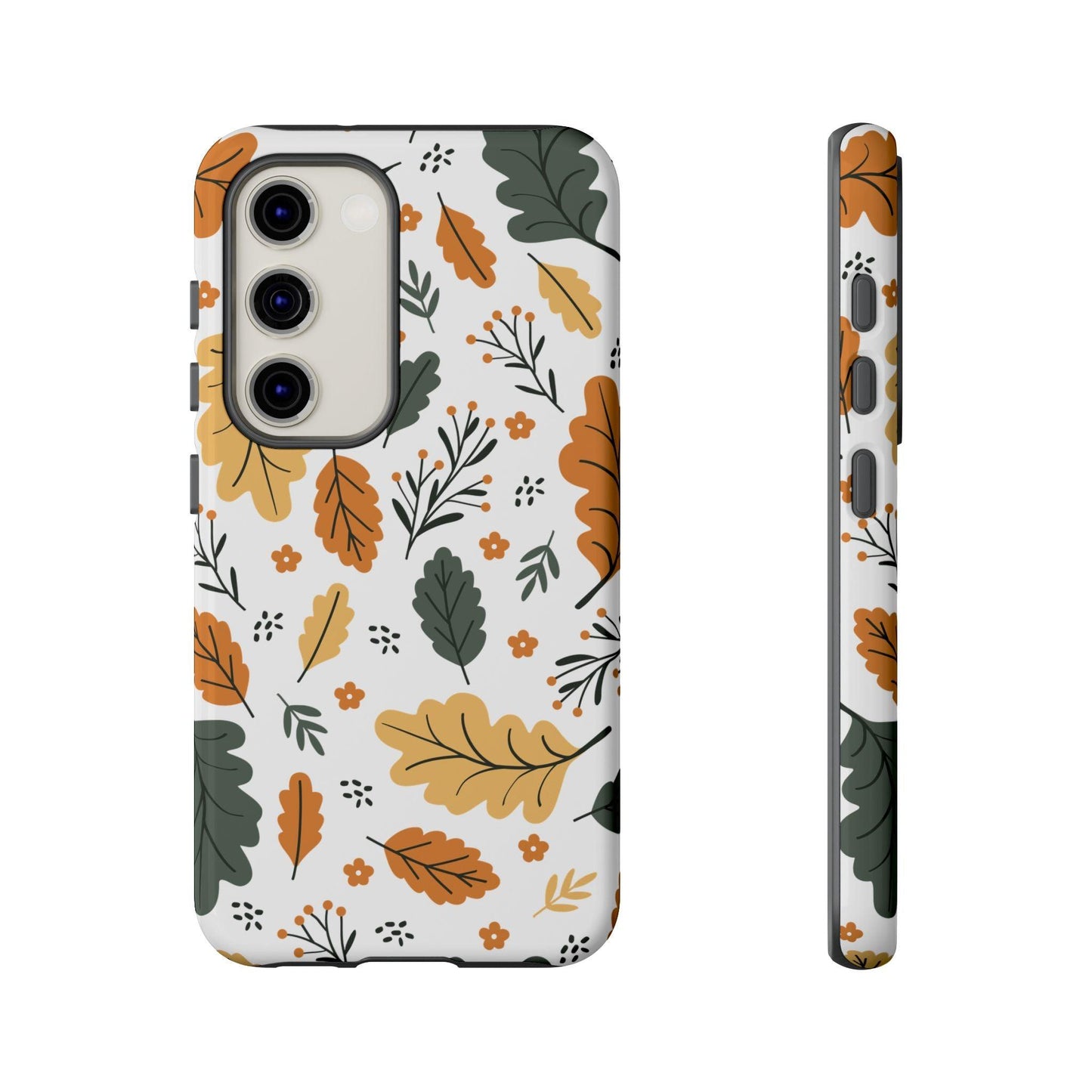 Samsung Tough Phone Case – Vintage Leaf and Flower Design, Durable Protection, Classic Aesthetic