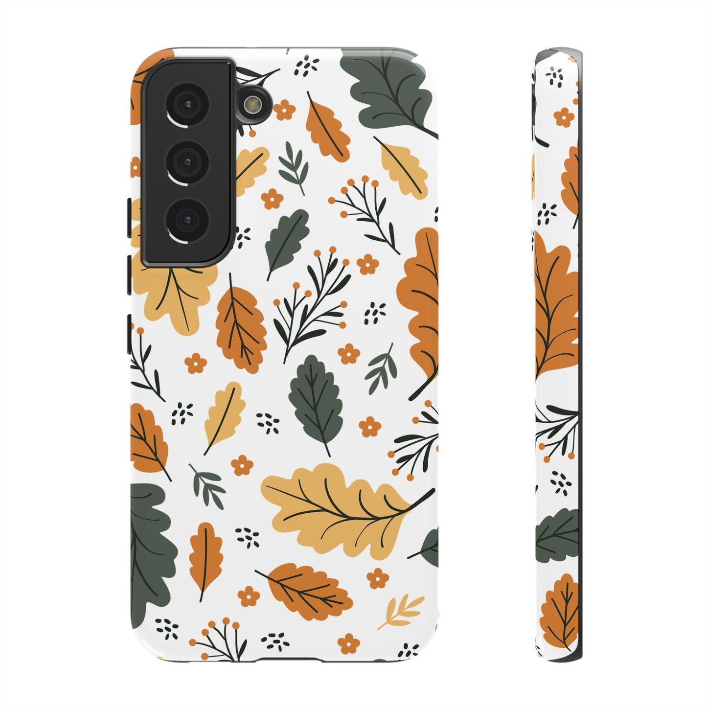 Samsung Tough Phone Case – Vintage Leaf and Flower Design, Durable Protection, Classic Aesthetic