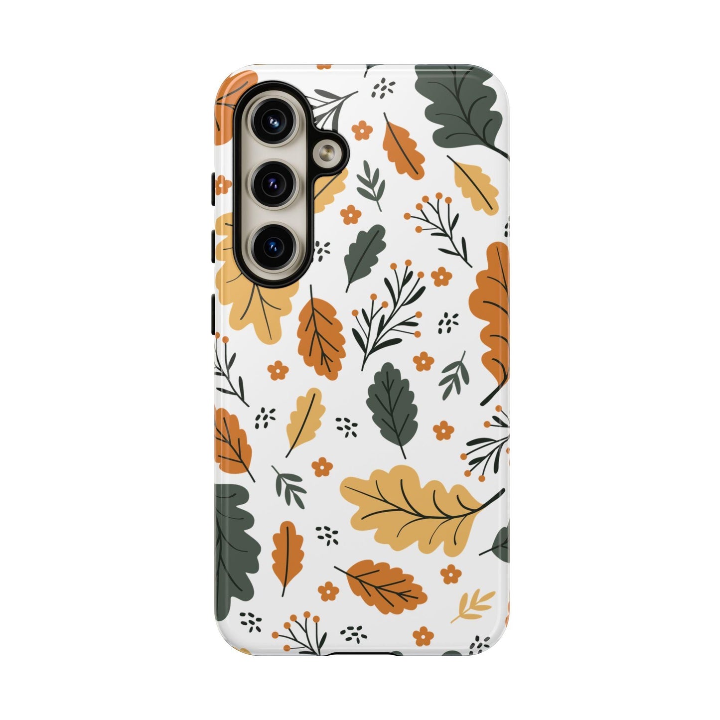 Samsung Tough Phone Case – Vintage Leaf and Flower Design, Durable Protection, Classic Aesthetic