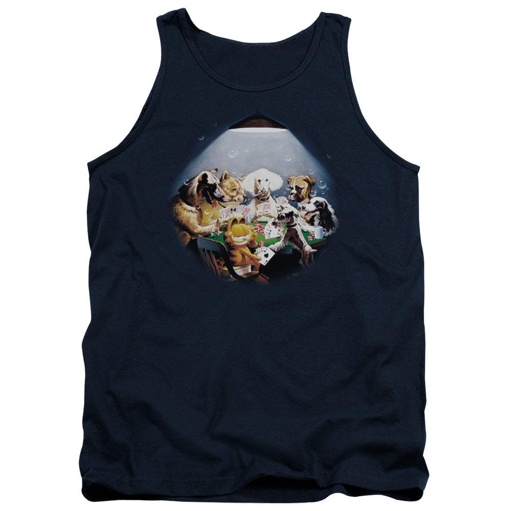 Garfield Playing With the Big Dogs Mens Tank Top Shirt Navy