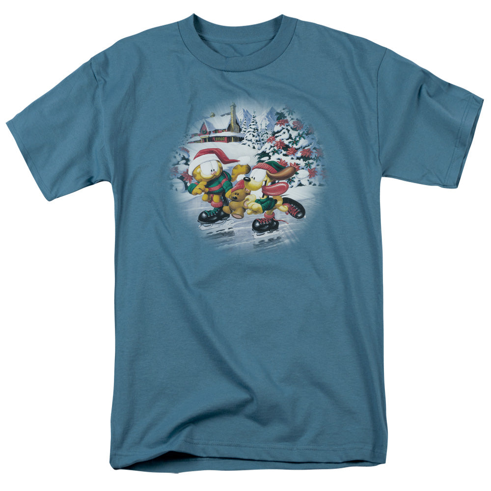 Garfield Ice Skating Mens T Shirt Slate Officially Licensed