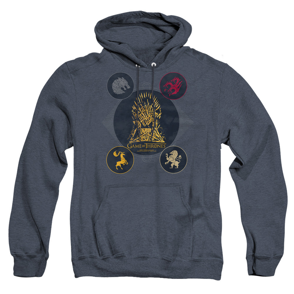 Game Of Thrones 4 Houses 4 The Throne Mens Heather Hoodie Navy Officially Licensed