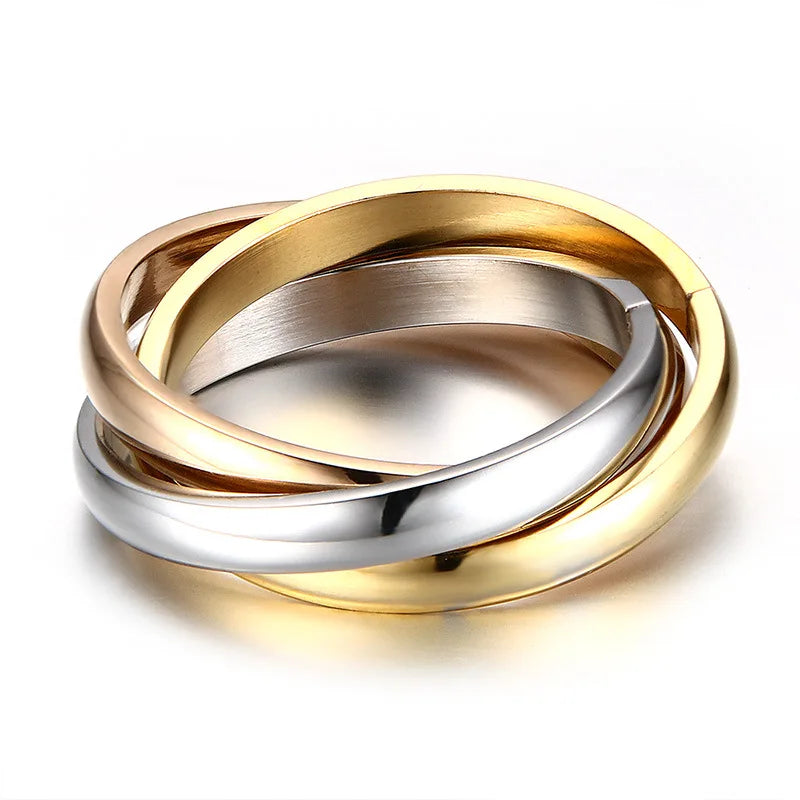 TriAura CeramiGold Ring Set — 3-Round Stack, 18K Glow, Stainless Strength (Sizes 5–14)