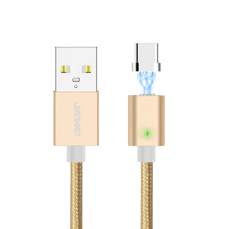 JianHan GlowCharge Type-C Magnetic Cable – 1M 3A Fast Charging USB-C Cord with LED Snap-On Power for Android Legends