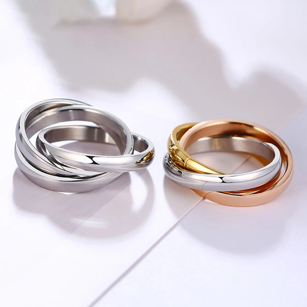 TriAura CeramiGold Ring Set — 3-Round Stack, 18K Glow, Stainless Strength (Sizes 5–14)