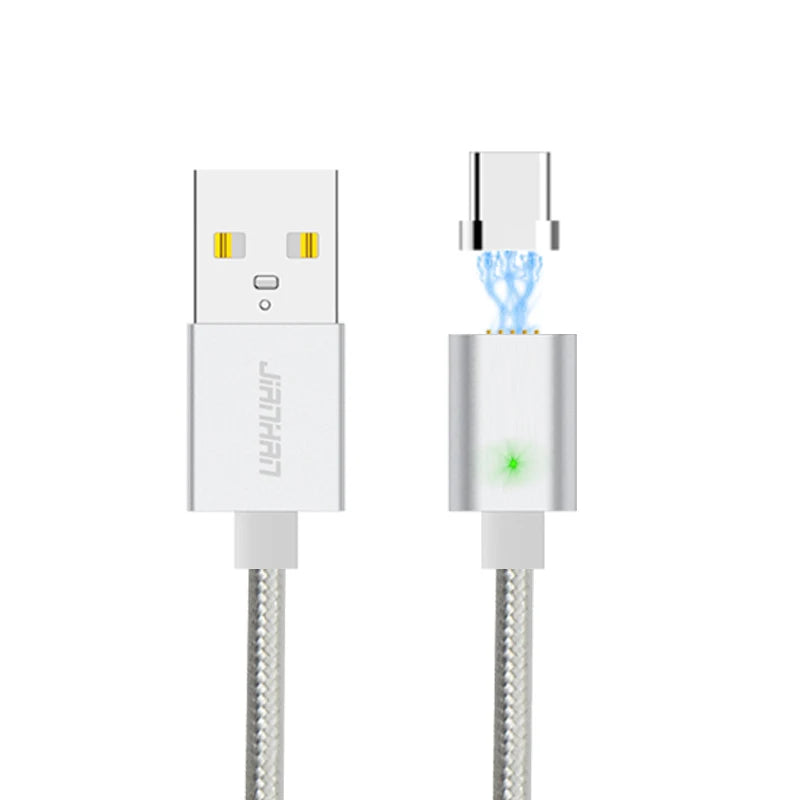 JianHan GlowCharge Type-C Magnetic Cable – 1M 3A Fast Charging USB-C Cord with LED Snap-On Power for Android Legends