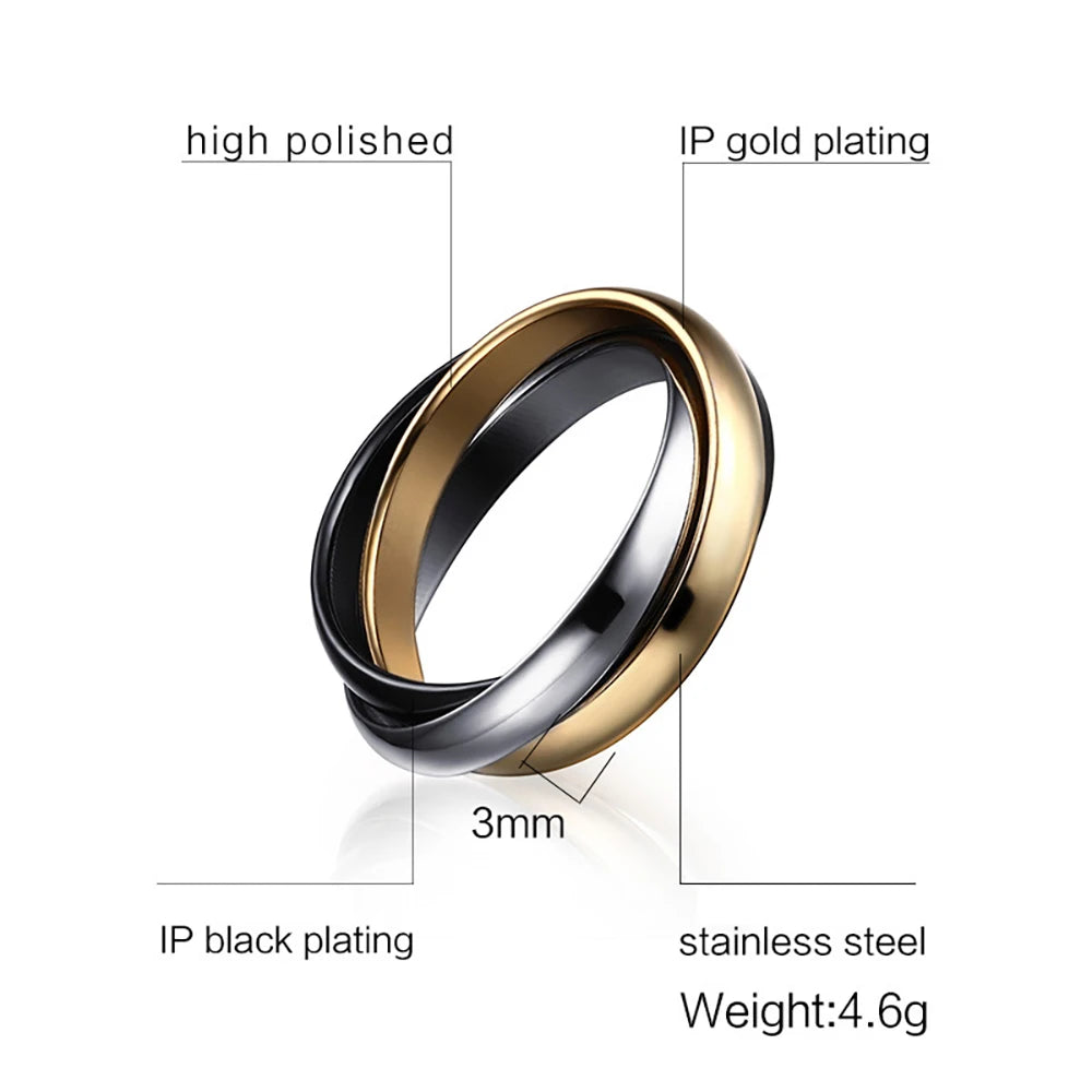 TriAura CeramiGold Ring Set — 3-Round Stack, 18K Glow, Stainless Strength (Sizes 5–14)