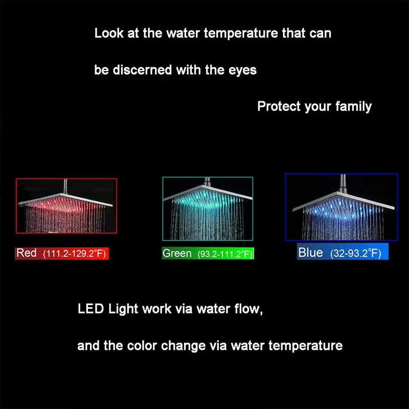 ColorStorm: 16" LED Rainfall Shower Head – Matte Black Brass Luxury That Glows