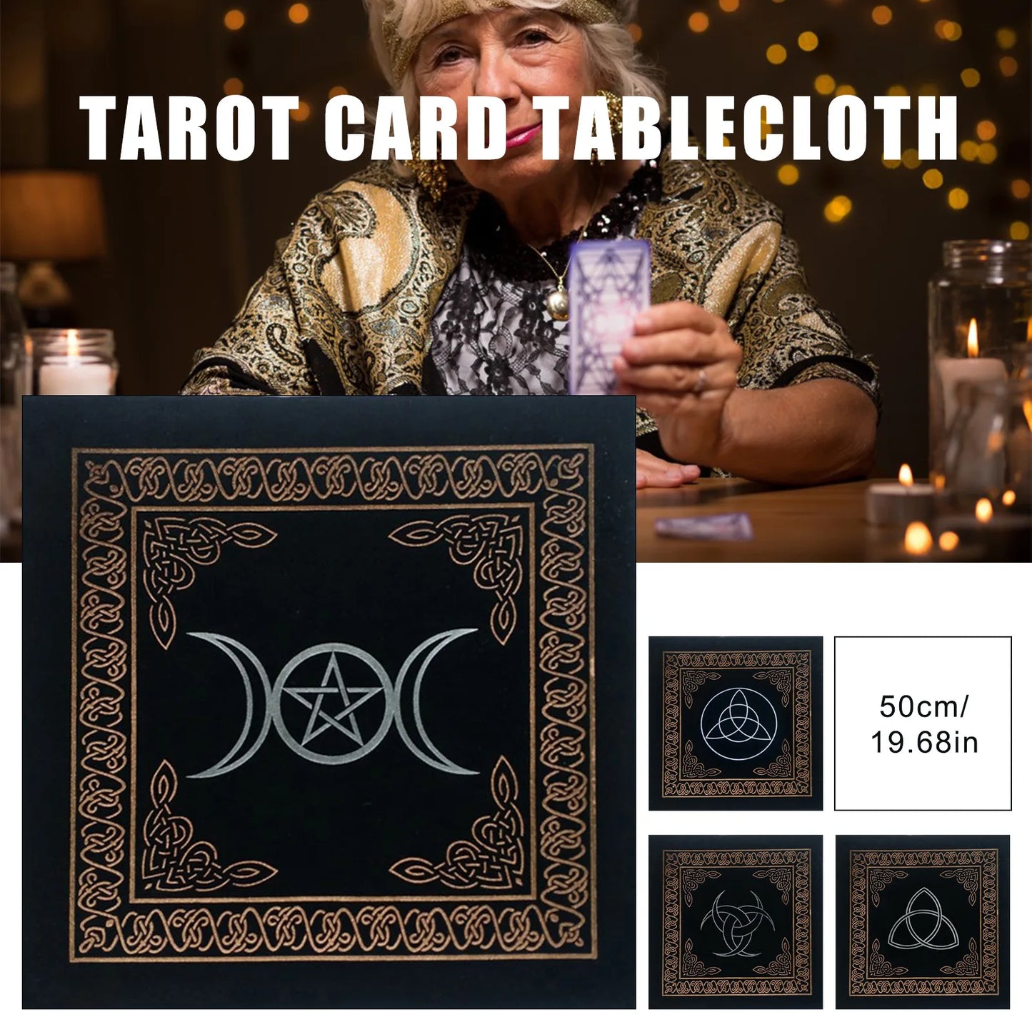 MysticMoon 50x50cm Triple Moon Tarot Cloth – Velvet Witchcraft Altar Pad for Cards, Runes & Rituals - THOOBO!