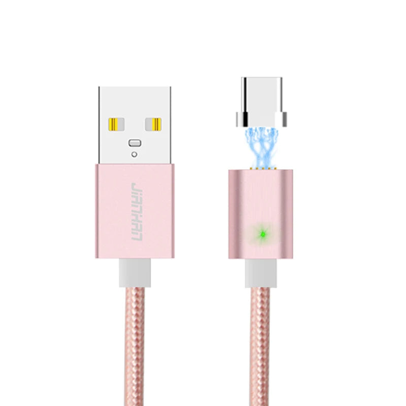 JianHan GlowCharge Type-C Magnetic Cable – 1M 3A Fast Charging USB-C Cord with LED Snap-On Power for Android Legends